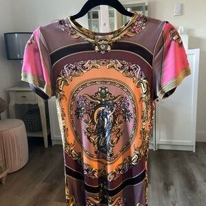 Versace Pink and Gold Baroque Short Sleeve Top